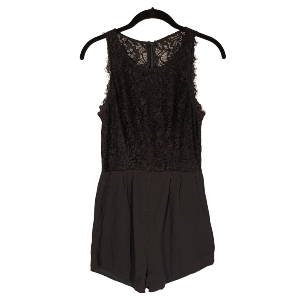 HOMMAGE Los Angeles Black Floral Lace Sleeveless Romper Small